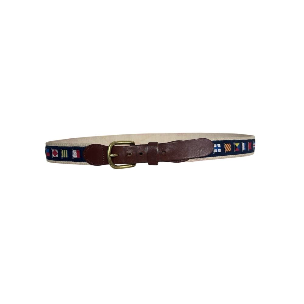 Leather Man Limited Men’s Leather Nautical Flag Belt Size 40 Blue Brass Buckle